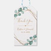 Moderne Eucalyptus Waterverf Gold Script Weddensch Cadeaulabel (Voorkant)