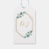 Moderne Eucalyptus Waterverf Gold Script Weddensch Cadeaulabel (Achterkant)