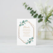Moderne Eucalyptus Waterverf Gold Script Weddensch Informatiekaartje (Staand voorkant)
