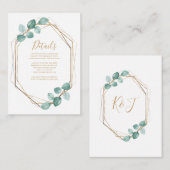 Moderne Eucalyptus Waterverf Gold Script Weddensch Informatiekaartje (Voorkant / Achterkant)