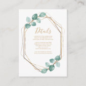 Moderne Eucalyptus Waterverf Gold Script Weddensch Informatiekaartje (Voorkant)