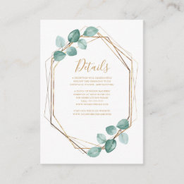 Moderne Eucalyptus Waterverf Gold Script Weddensch Informatiekaartje
