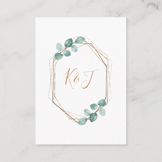 Moderne Eucalyptus Waterverf Gold Script Weddensch Informatiekaartje (Achterkant)