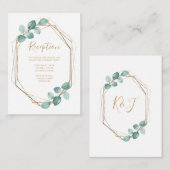 Moderne Eucalyptus Waterverf Gold Script Weddensch Informatiekaartje (Voorkant / Achterkant)