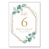 Moderne Eucalyptus Waterverf Gold Script Weddensch Kaart (Voorkant)