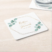 Moderne Eucalyptus Waterverf Gold Script Weddensch Kartonnen Onderzetters (Schuin)