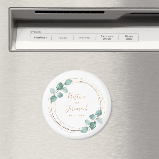 Moderne Eucalyptus Waterverf Gold Script Weddensch Magneet (Insitu (Vaatwasser))