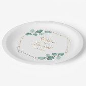 Moderne Eucalyptus Waterverf Gold Script Weddensch Papieren Bordje (Gekanteld)