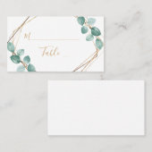 Moderne Eucalyptus Waterverf Gold Script Weddensch Plaatskaartje (Voorkant / Achterkant)