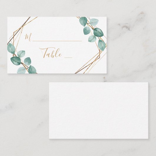 Moderne Eucalyptus Waterverf Gold Script Weddensch Plaatskaartje (Voorkant / Achterkant)