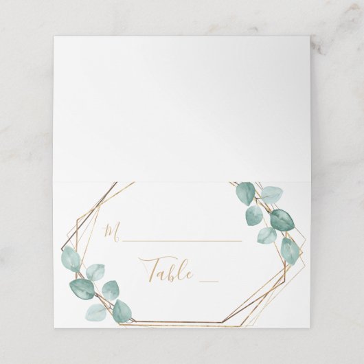 Moderne Eucalyptus Waterverf Gold Script Weddensch Plaatskaartje (Buitenkant ongevouwen)