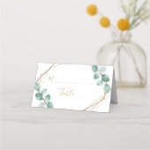 Moderne Eucalyptus Waterverf Gold Script Weddensch Plaatskaartje (Voorkant)