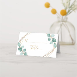 Moderne Eucalyptus Waterverf Gold Script Weddensch Plaatskaartje