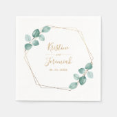 Moderne Eucalyptus Waterverf Gold Script Weddensch Servet (Voorkant)