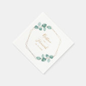 Moderne Eucalyptus Waterverf Gold Script Weddensch Servet (Hoek)