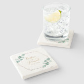 Moderne Eucalyptus Waterverf Gold Script Weddensch Stenen Onderzetter (Zijkant)