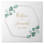 Moderne Eucalyptus Waterverf Gold Script Weddensch Tegeltje (Voorkant)