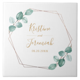 Moderne Eucalyptus Waterverf Gold Script Weddensch Tegeltje