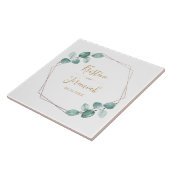Moderne Eucalyptus Waterverf Gold Script Weddensch Tegeltje (Zijkant)