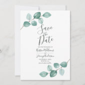 Moderne Eucalyptus Waterverf Gold Script Wedding S Save The Date (Voorkant)