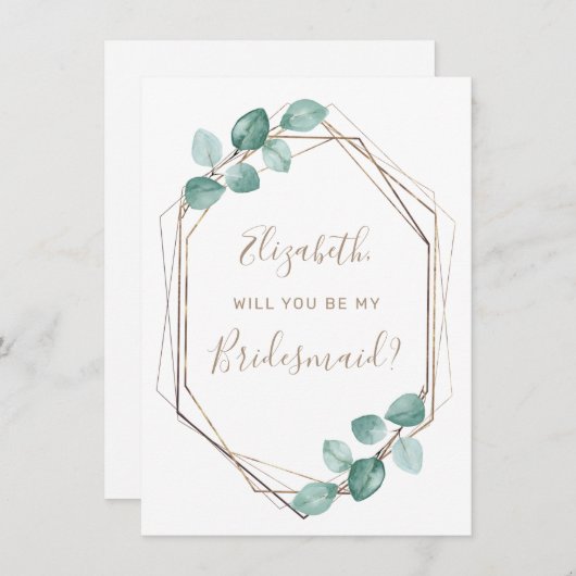 Moderne Eucalyptus Waterverf groen bruidsmeisje Kaart (Voorkant / Achterkant)