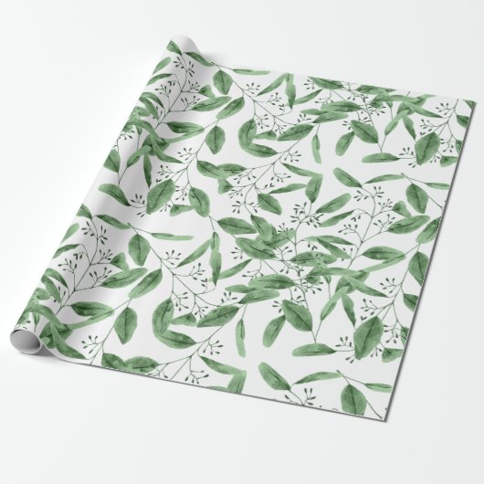 Moderne Eucalyptus Waterverf Groene bladeren Patro Cadeaupapier (Uitgerold)