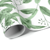 Moderne Eucalyptus Waterverf Groene bladeren Patro Cadeaupapier (Rol Hoek)
