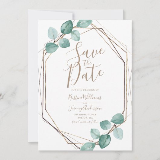 Moderne Eucalyptus Waterverf koperen bruiloft Save The Date (Voorkant)