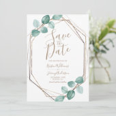 Moderne Eucalyptus Waterverf koperen bruiloft Save The Date (Staand voorkant)