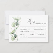 Moderne Eucalyptus Waterverf Script bruiloft RSVP Kaartje (Voorkant)