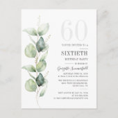 Moderne Eucalyptus Waterverf verlaat 60e verjaarda Uitnodiging Briefkaart (Voorkant)