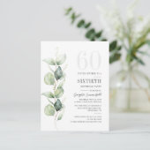 Moderne Eucalyptus Waterverf verlaat 60e verjaarda Uitnodiging Briefkaart (Staand voorkant)
