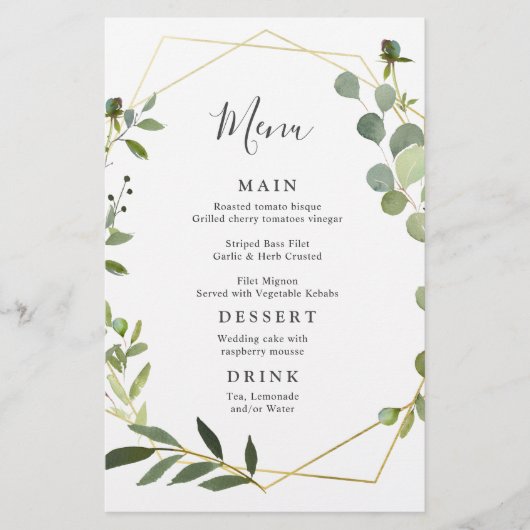 Moderne Eucalyptus Waterverf Weddenschap-menu (Voorkant)