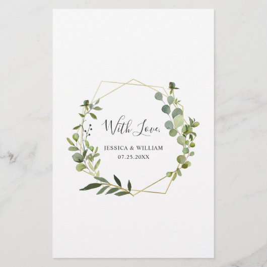 Moderne Eucalyptus Waterverf Weddenschap-menu (Achterkant)