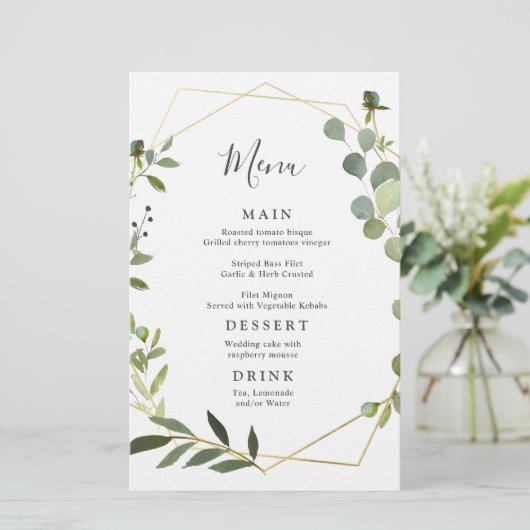 Moderne Eucalyptus Waterverf Weddenschap-menu (Staand voorkant)