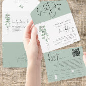 Moderne eucalyptus We doen QR-code bruiloft All In One Uitnodiging