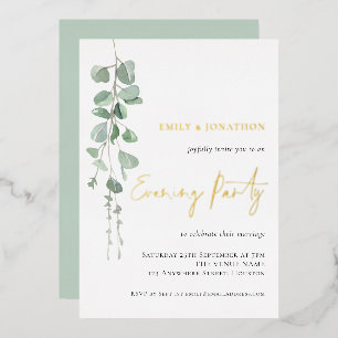 Moderne Eucalyptus Weddenschappen Evening Party Go Folie Uitnodiging