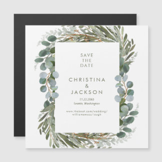 Moderne Eucalyptus Wedding opslaan Datum Magnetische Uitnodiging