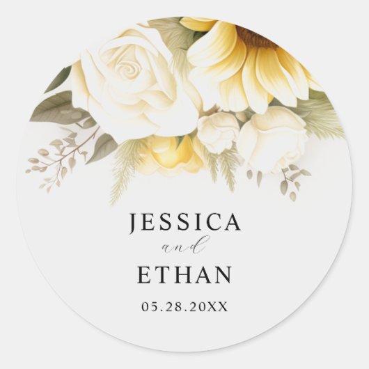 moderne Eucalyptus wild Bloemen Botanische Bruilof Ronde Sticker (Voorkant)