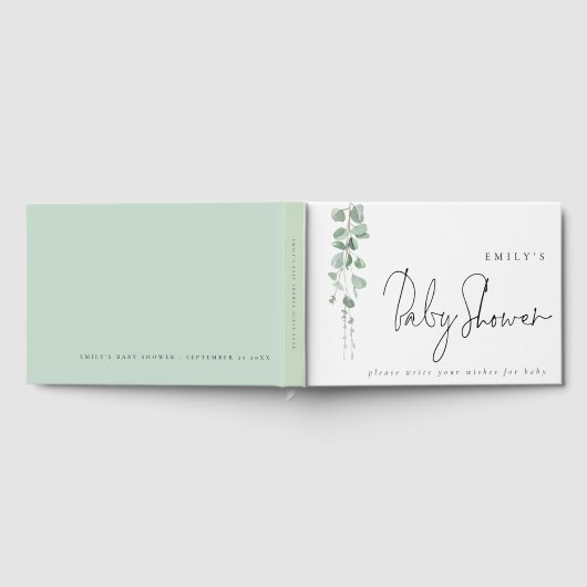 Moderne Eucalyptus Wishes for Baby shower Gastenboek (Volledig)