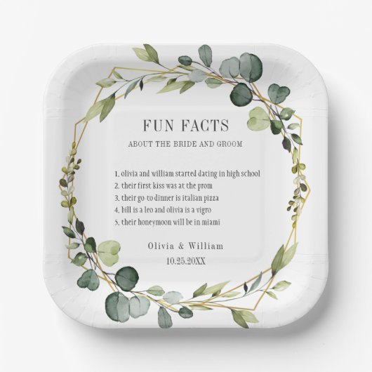 Moderne Eucalyptus Wreath Facts Weddenschap Papieren Bordje (Voorkant)