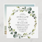 Moderne Eucalyptus Wreath Lijst FOTO Weddenschap Kaart (Voorkant / Achterkant)