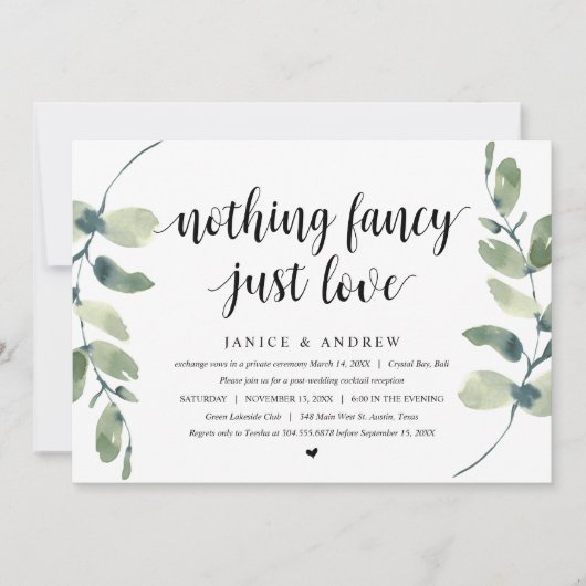 Moderne Eucalyptus, Zwart, Trouw Elopement Feest Kaart (Voorkant)