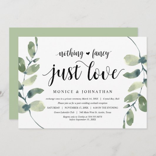 Moderne Eucalyptus, Zwart, Trouw Elopement Feest Kaart (Voorkant / Achterkant)