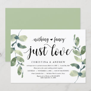 Moderne Eucalyptus, Zwarte Inkt, Trouw Elopement Kaart