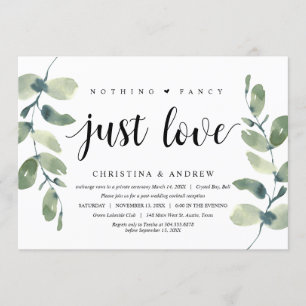 Moderne Eucalyptus, Zwarte Inkt, Trouw Elopement Kaart