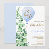 Moderne Eucalyptusballon Het is een Jongen Baby sh Kaart (Voorkant / Achterkant)
