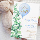 Moderne Eucalyptusballon Het is een Jongen Baby sh Kaart