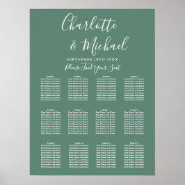 Moderne Eucalyptusgroene Trouwzaalstoelindeling Poster