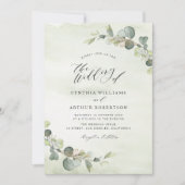 moderne eucalyptuswaterverf groene bruiloft kaart (Voorkant)